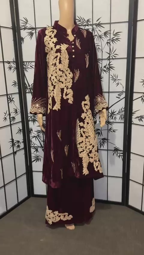 4-Piece Embellished Coat Style Suit (Maroon | Size M – Bust 40”)