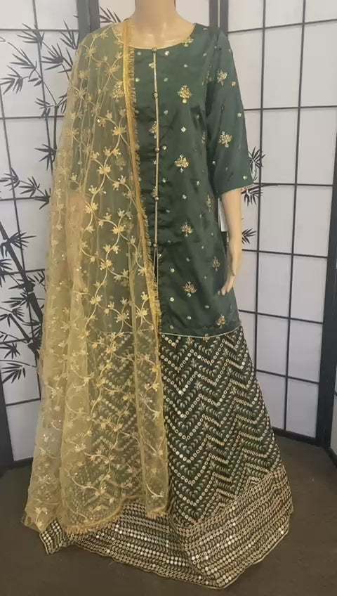Mirror-Work Lehenga with an Embellished Silk Shirt