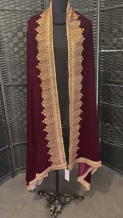 Luxurious Maroon Velvet Shawl with Resham & Sequin Embroidery