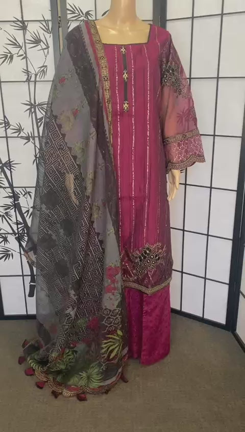 Khadi Net Embroidered Elegant 3-Piece Suit